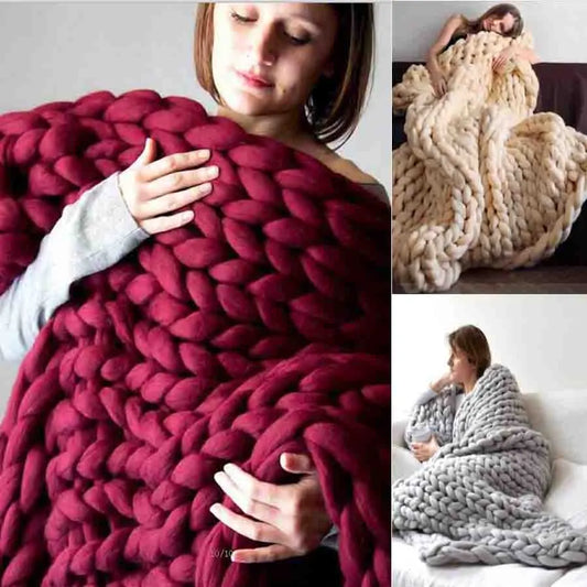 Couverture géante tricotée à la main 100% laine, hypoallergénique, réduit le stress et l'anxiété, apaisante
