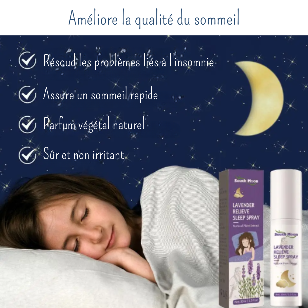 Spray à la lavande pure pour l'amélioration de la qualité du sommeil et la réduction du stress