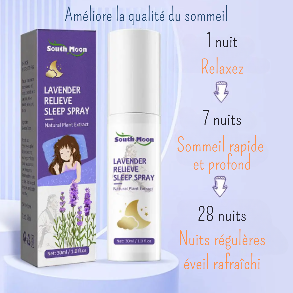 Spray à la lavande pure pour l'amélioration de la qualité du sommeil et la réduction du stress