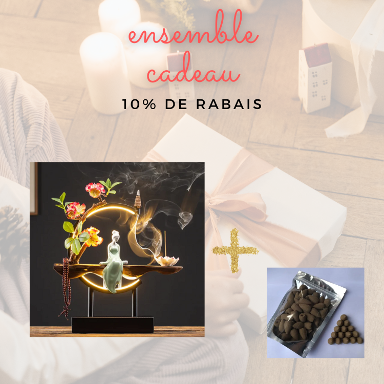 Ensemble cadeaux (10% de rabais): Luminothérapie, diffuseur d'encens Buddha en céramique et encens tibétain