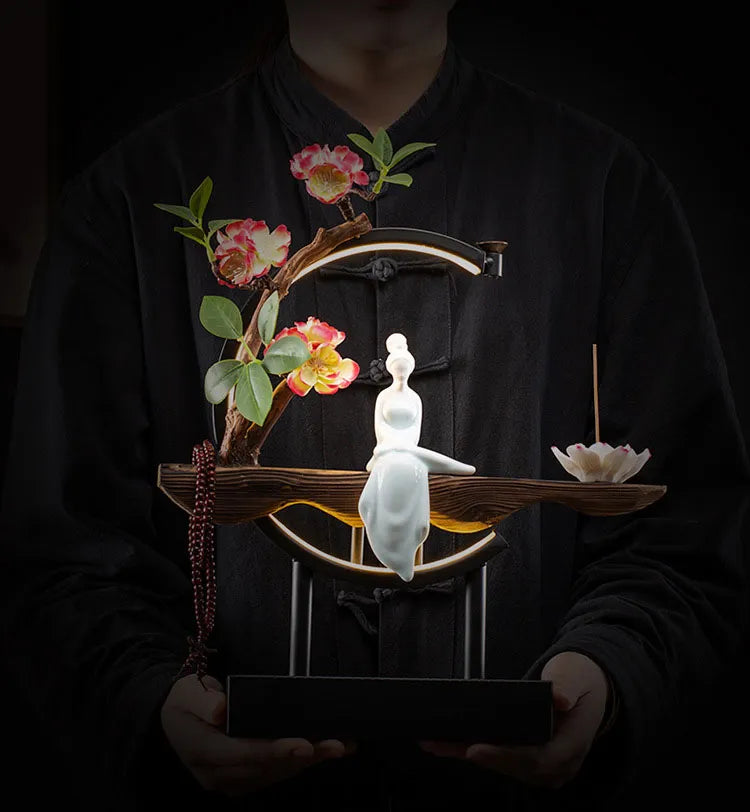 Luminothérapie et diffuseur d'encens Buddha, en céramique